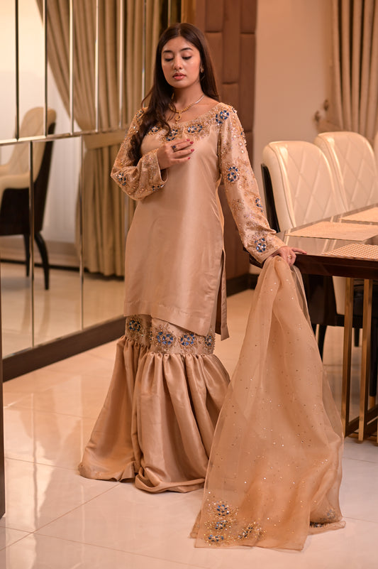 Creamy Gold Gharara Suit